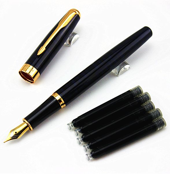 

Black Business Metal Fountain Pen Nib Medium Gold Trim Arrow Clip School Supplies Hot, Multicolor