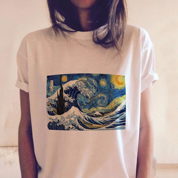 

женщины тенниска женщины одежда футболки van gogh версия для печати смешные белый tshirts женщины с коротким рукавом графический тис топы ви, White