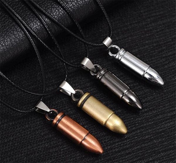 

35 * 9 мм Мужчины Titanium Стальные Ожерелья Пуля Кулон Кожа Ожерелье Женщины Ювелирные