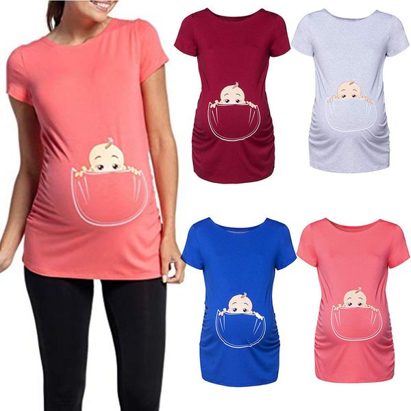 

women's maternity baby in pocket print t-shirt tee t-shirt pregnancy clothes, White