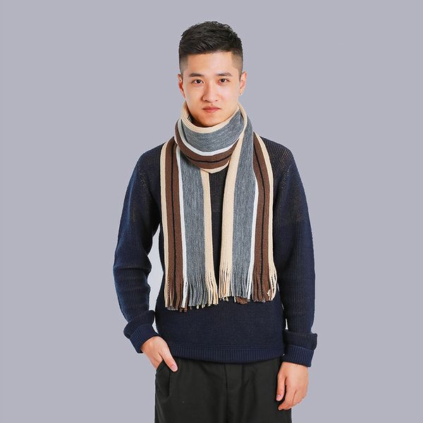 

mingjiebihuo autumn and winter new arrival fashion casual business men wild imitation striped thick long warm knitted scarf, Blue;gray