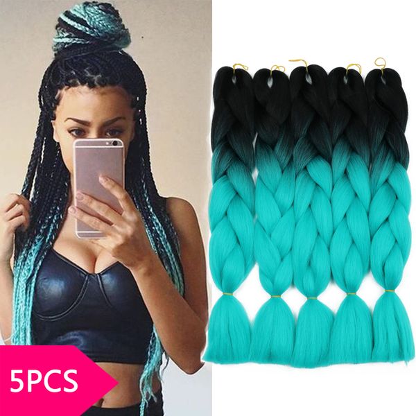 

5packs 24inch 2 tones jumbo braids crochet hair ombre braiding hair extensions afro box braids twist synthetic fiber price wholesale, Black