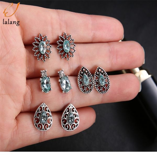 

8 pcs/set bohemian women earring set fashion retro opal earring geometric studs set women's wedding jewelry, Golden;silver