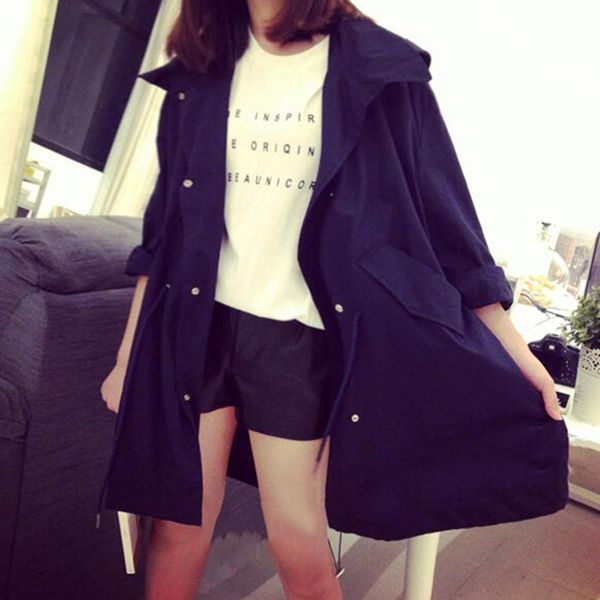 

autumn woman coat hooded single breasted slim padded windbreaker long chic korean harajuku black orange women overcoat, Tan;black