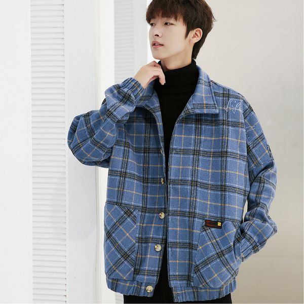 

winter jacket men fashion retro casual plaid wool jacket warm loose man streetwear wild hip hop bomber male clothes m-2xl, Black;brown