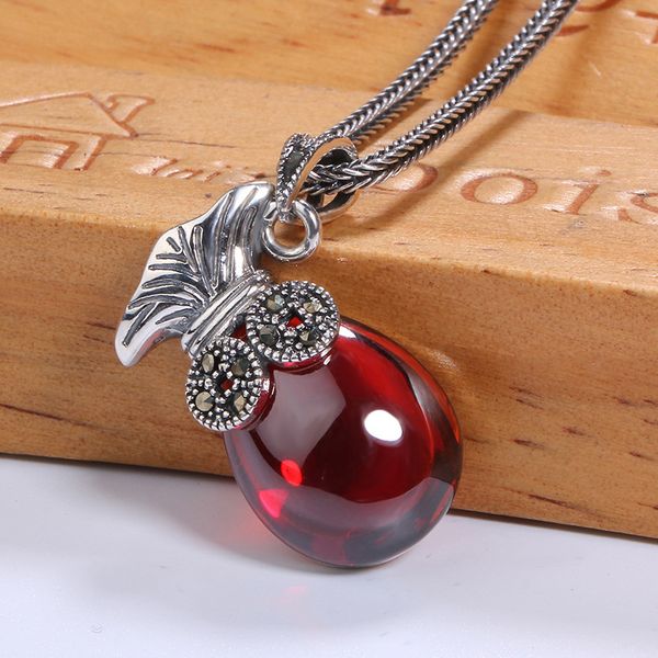 

925silver necklace pendant women clavicle pendant garnet money bag fashion, Silver