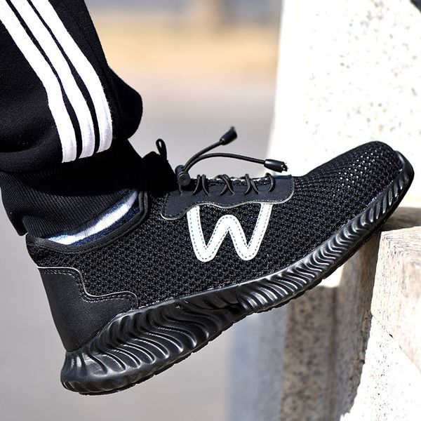

men's steel toe work safety boots shoes breathable anti-smashing anti-puncture non-slip construction casual protective shoes, Black