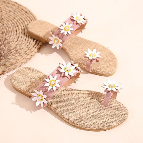 

bohemian flat with linen slippers woman shoes female flower non-slip beach slipper women's summer footwear zapatos de mujer, Black