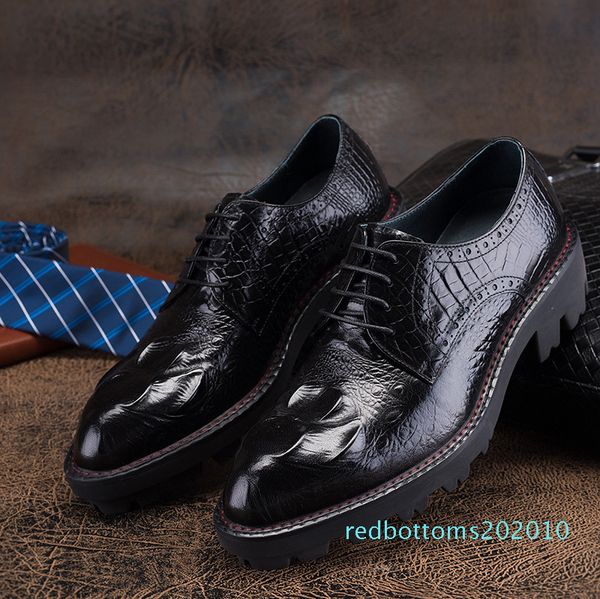 

fashion2019 increase 158 thickening the bottom european version men cowhide hairstyle normal tide crocodile grain male shoe r10, Black