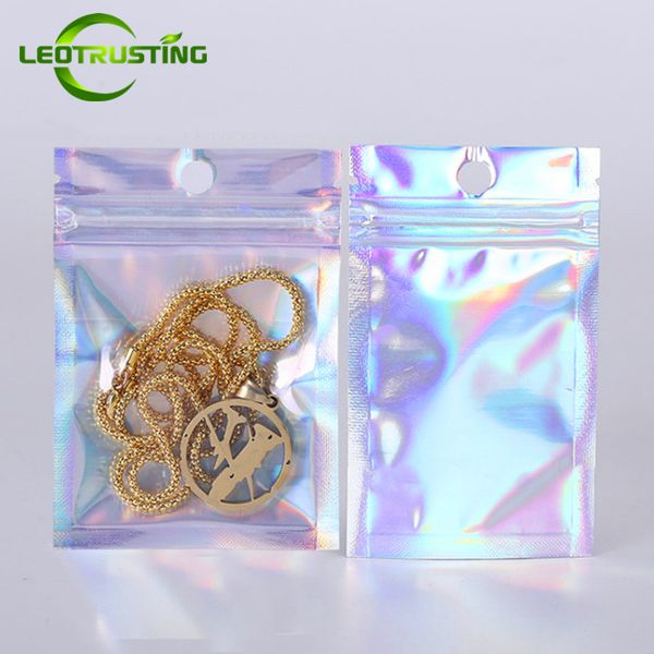 

leotrusting translucent laser ziplock bags clear front hologram silver bags x-mas gifts socks lingerie glove storage bag