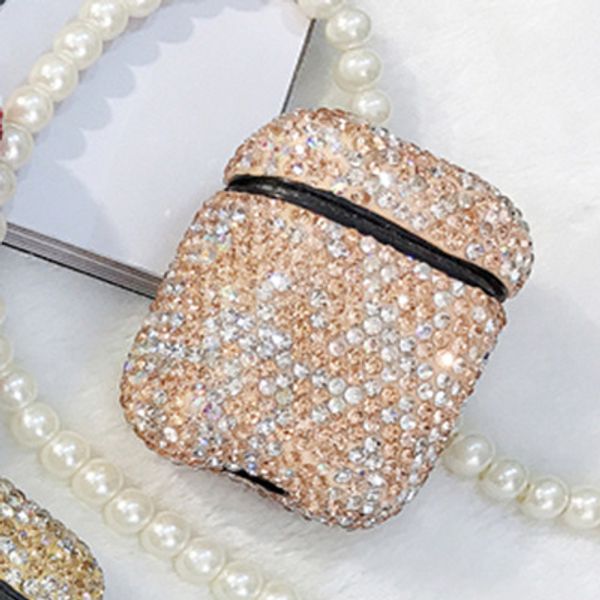 

designer airpods protective case luxury flash diamond bluetooth headset cover for apple 1/2 generation storage box 7 colors wholesale