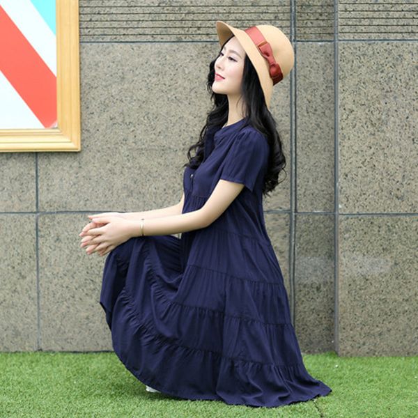

maternity wear 2020 summer new short-sleeved slimming women's clothing plus fat loose pregnant women dress six-layer stitching, White