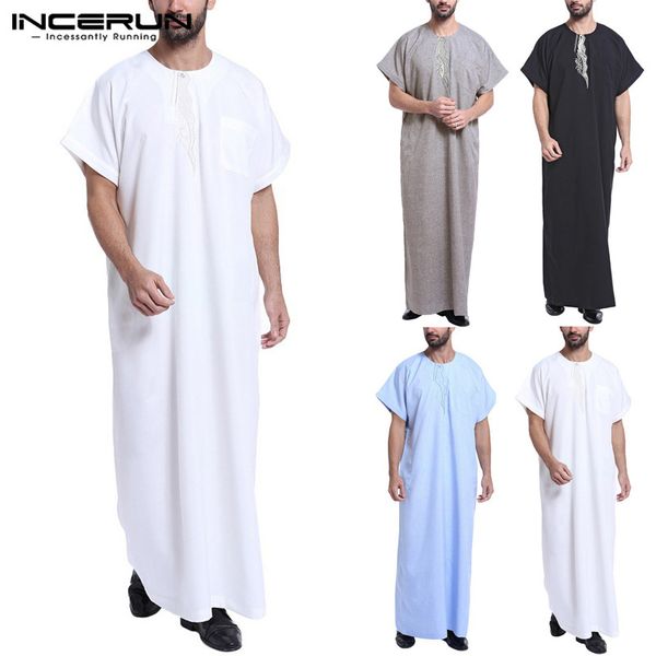 

incerun men arab islamic muslim kaftan abaya print short sleeve robes retro dubai saudi arabia men dress kaftan jubba thobe 2019, Red