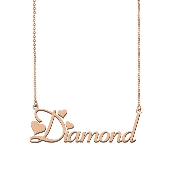 

diamond name necklace pendant for women girls birthday gift custom nameplate kids friends jewelry 18k gold plated stainless steel, Silver