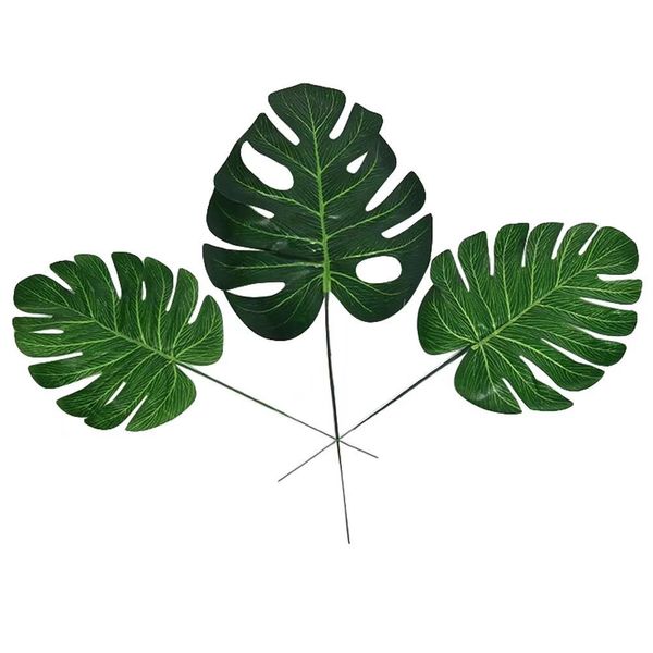 

20pcs fake faux artificial tropical palm leaves green monstera leaves for home kitchen party decorations handcrafts wedding diy