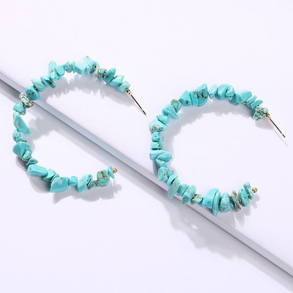 

2019 vintage coral red blue stone big round hoop earrings for women bohemian geometry statement earrings party gifts jewelry, Golden;silver