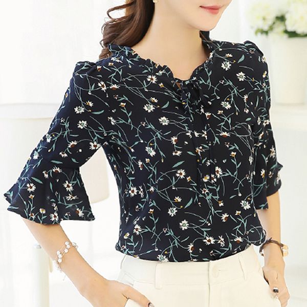 

women blouse womens clothing 2019 summer chiffon shirt fashion half sleeve plus size printing sweet womens 31j 30, White