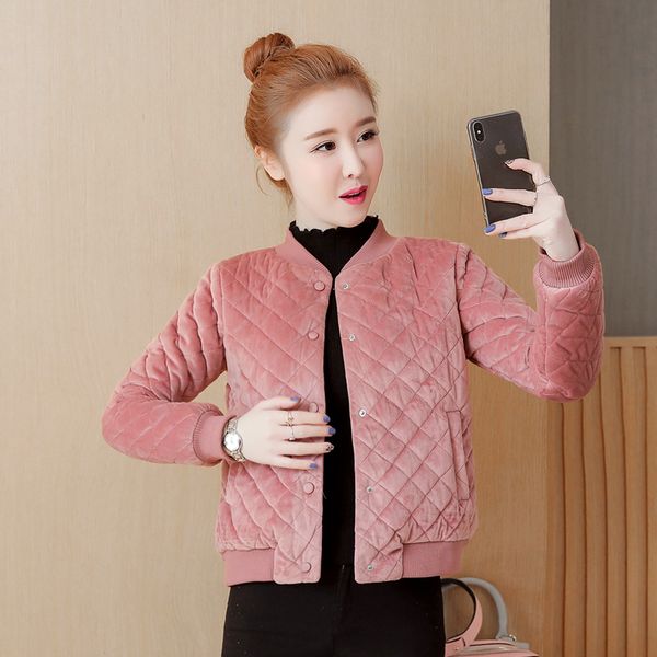 

pleuche cotton short fund small loose coat woman 2019 easy cotton-padded clothes keep warm bread coat you, Black