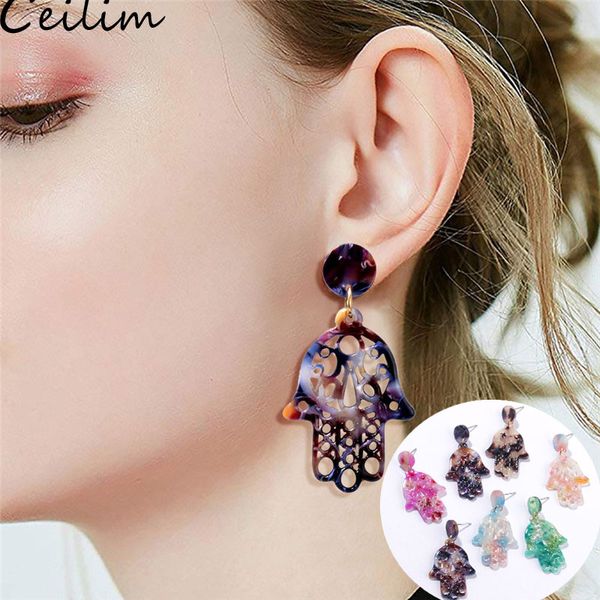 

серьги ручной работы леопардовые акриловые смолы геометрическая ладонь серьги для женщин красочные круглой формы уха уха свадебные украшения, Silver