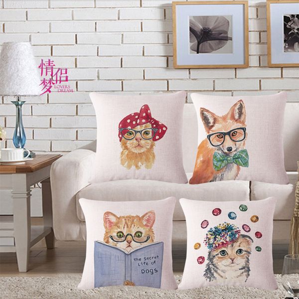 

watercolor kitty cotton linen flax pillow back cushion loose coat