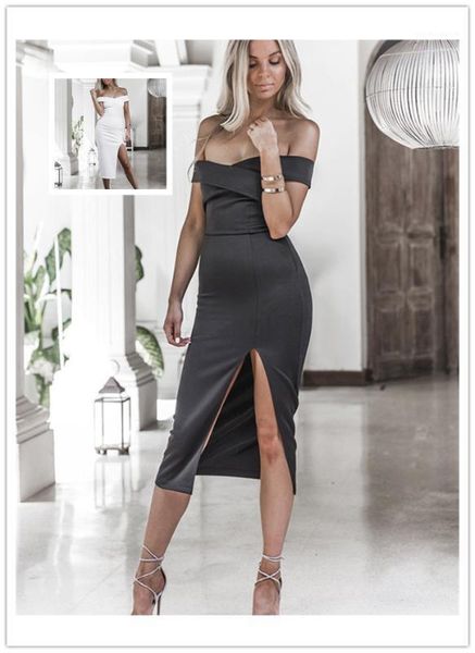 

dress womens designer dresses slash neck off shoulder dresses office lady split dresses backless casual, Black;gray