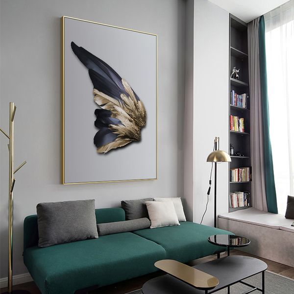 

nordic golden butterfly wings feather canvas painting white poster and print wall art for living room bedroom aisle modern decor