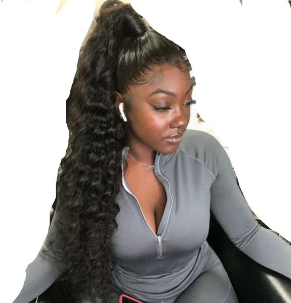 Longo Rabo de Cavalo Penteado Kinky Curly Rabo de Cavalo Longo Ondulado Curly Cabelo Bun Extensão Com Dois Pentes De Plástico Hairpiece (1B) 140g Enrole rabos de cavalo