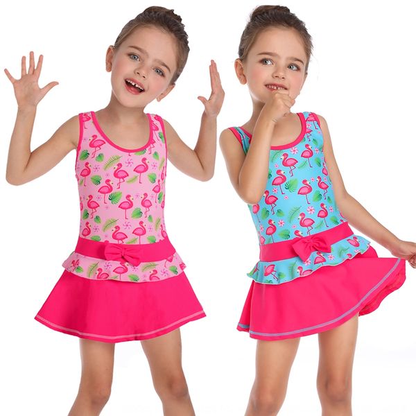 

2020 children's flamingo skirt swimsuit girls spring dinosaur printed swimsuit, White;black