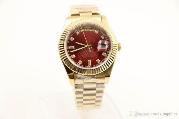 

2019 sports watches men automatic day-date red case sapphire original gold clasp men diamond watches ing, Slivery;brown