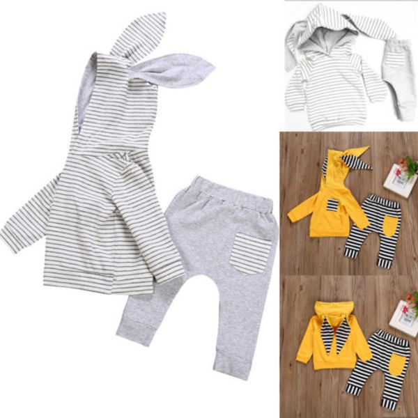 

2pcs newborn infant kid toddler baby boys baby girls clothes bunny hooded cotton popular +pants outfits set clothes 0-24m, Pink;blue