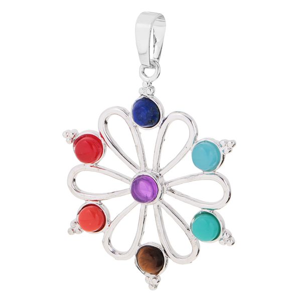 

colorful sun flower silver pendant reiki gemstone necklace pendant