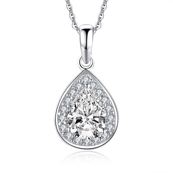 

6*8mm s925 fine jewelry sterling silver pear cut pendant necklace lab-created diamond engagement wedding proposal gift
