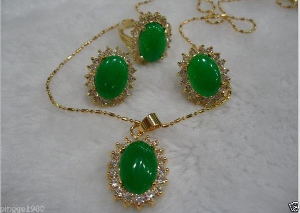 

new style **fashion jewelry beautiful green jade necklace pendant earring ring7-9 set fashion wedding party jewellery, Black