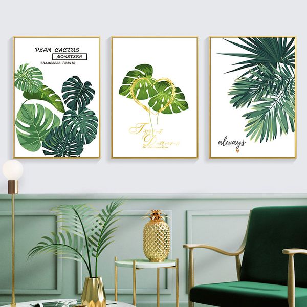 

painting tropical palm leaf green plants posters and prints nordic wall art gold quote canvas art wall picture home decoration