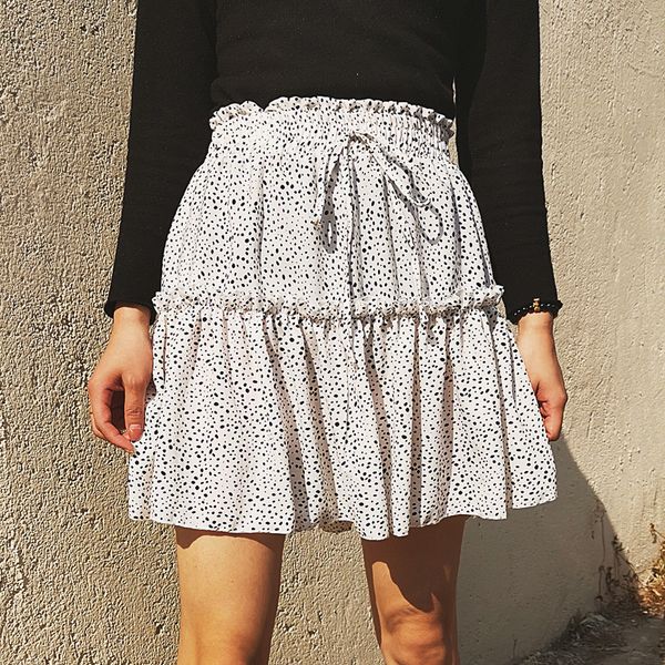 

summer casual bohe high waist jupe femme skirts woman fashion 2019 faldas mujer moda ruffled floral print beach short skirt, Black