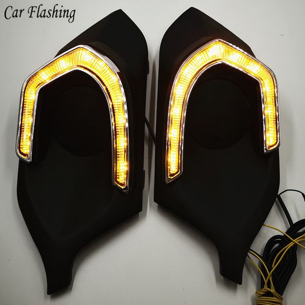 

car flashing 2pcs led for mitsubishi pajero sport 2016 2017 drl daytime running lights fog lamp cover with yellow turn signal