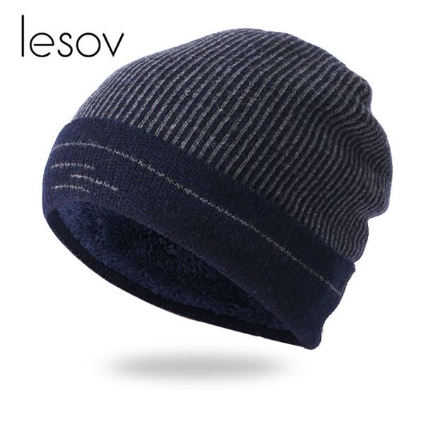 

lesov knitting wool winter hats men warm plush knitted beanie hat outdoor sport snow ski caps slouchy hip-hop skull caps bonnet