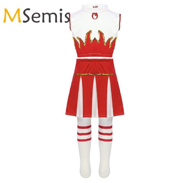 

kids girls cheerleader costumes outfit crop with skirt and socks dancewear set for schoolgirls carnival cheerleading clothes