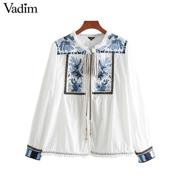 

vadim women sweet embroidery print coat bow tie long sleeve o neck jacket coats white chic casual ca428, Black;brown