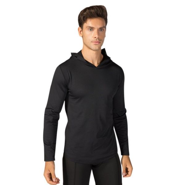 

men fashion autumn sports pullover print hooded solid color long sleeve casual loose fitness, Black