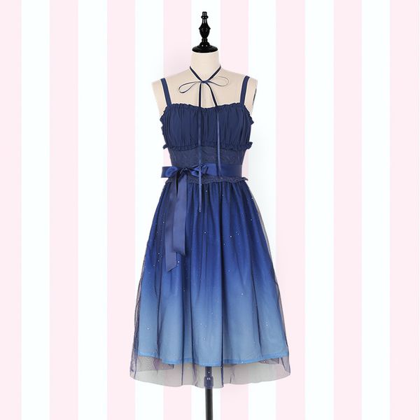 

летнее платье gradient starry sky lolita ~ длинное платье без рукавов fairy blue mori girl от idream, White;black