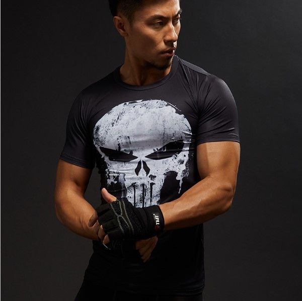 

tunsechy short sleeve t shirt men t-shirt male tee captain america superman tshirt men fitness compression shirt punisher mma