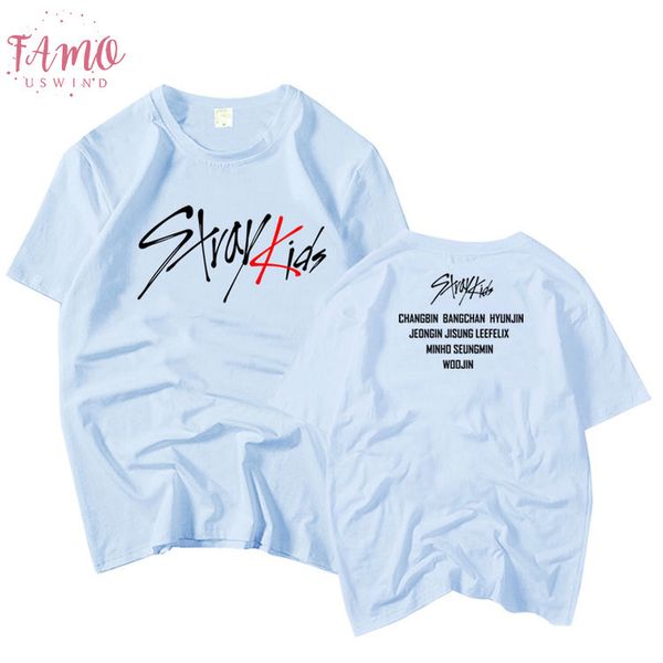 

летний стиль straykids всех имен печати o образный вырез с коротким рукавом футболка kpop мужской моду сыпучей футболка k pop summer, White