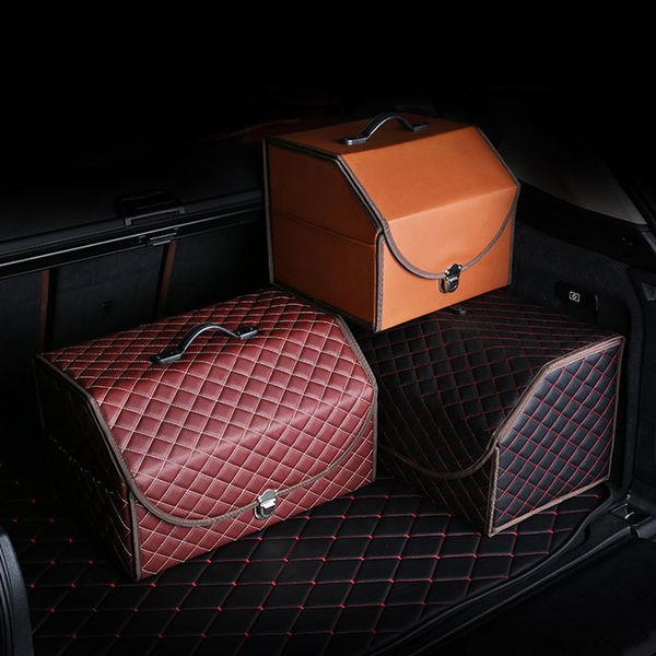 

car trunk organizer box universal foldable portable storage bag multifunctional pu leather cargo carrier box car stowing tidying