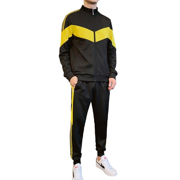 

slim sport suit men windproof sportswear young people knitting fitness set team clothing tracksuit autumn gym jogging sportsuit, Black;blue