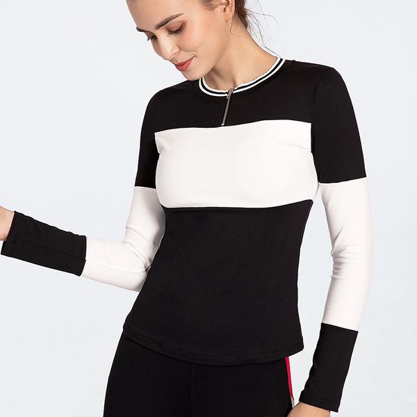 

yoga outfits woman leggings long sleeve two color zip gym shirt running breathable sports fitness active wear workout, White;red