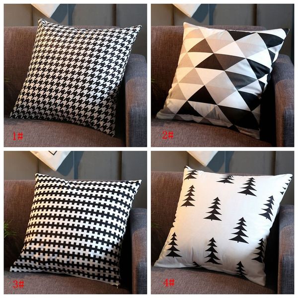 Copone di cuscino in lino reticolo bianco nero 18*18 pollici di divano dell'ufficio di casa piazza cuscino quadrato cuscino decorativo cover cuscinetto