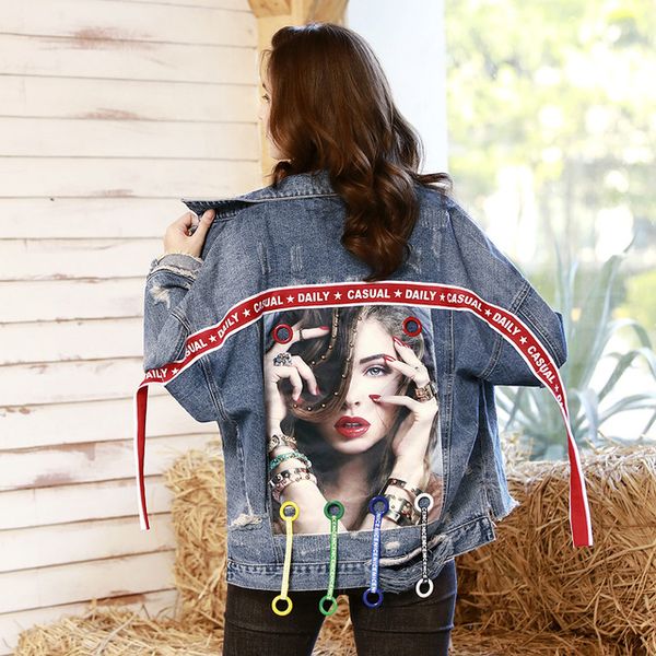 

г-жа весна новое отверстие, колющие, бисероплетение, старые джинсовые куртки хлопка bf свободные личности стример печать сверху, Black;brown