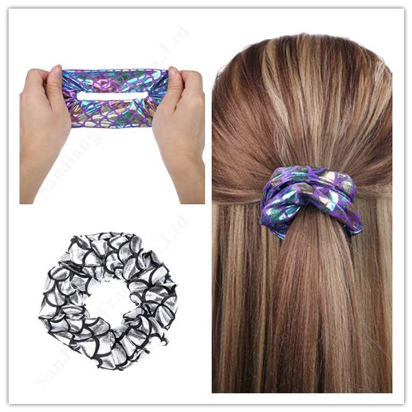 

русалка масштаб резинки для волос головной убор блестящие цветные рыбья чешуя эластичный bobble hairband женщины девушка волос веревка хвост, Slivery;white