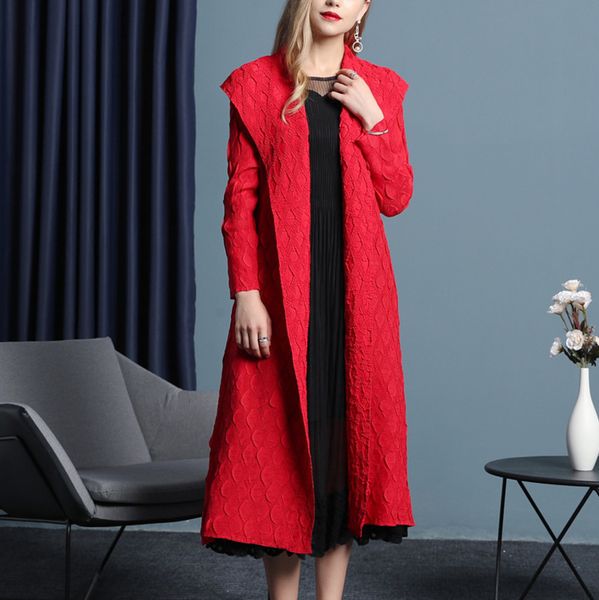 

lanmrem lapel long-sleeved solid color plaid embossed dark buckle windbreaker casual fashion loose women 2019 autumn new tc891, Tan;black